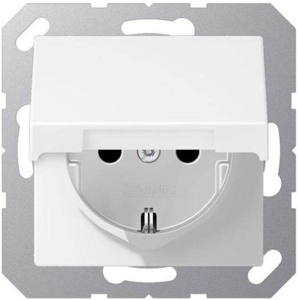 Jung A1520BFKLWWM Schuko-Steckdose 16A 250V Klappdeckel bruchsicher SCHNEEWEIß MATT